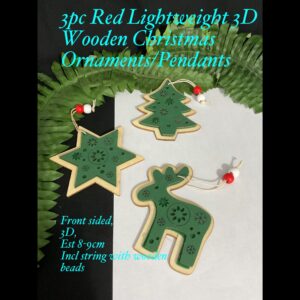 3pc Green Light weight Wooden Christmas Ornaments/ pendants 20% off!