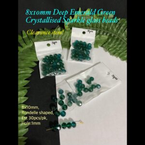 8x10mm Deep Emerald Green Crystallised Sparkle glass beads (est 30pcs)