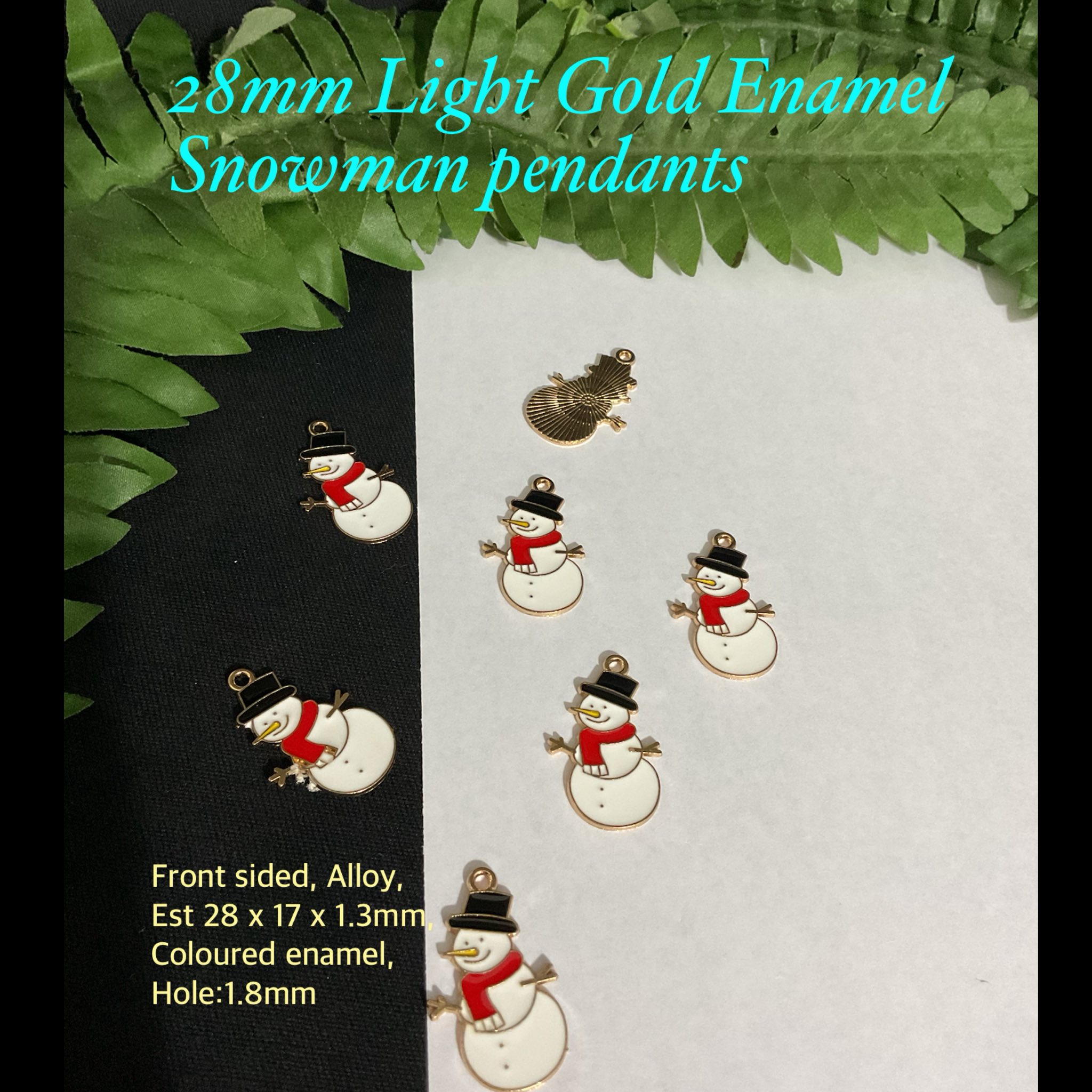 28mm Light Gold tone Enamel Snowman pendants 20% off!