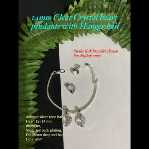 14mm Clear Crystal Heart pendants with Hanger bail 20% off!