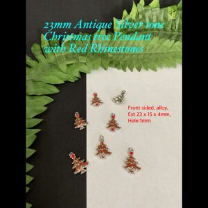 23mm Antique Silver tone Christmas tree Pendants with Red Rhinestones (3pcs) 20% off!