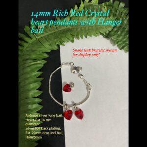 14mm Rich Red Crystal Heart pendants with Hanger bail 20% off!