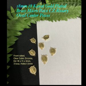 18mm 18 Karat Gold Plated Brass Micro Pave CZ Rosary Oval Centerpieces 20% off!