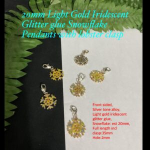 20mm Light Gold Iridescent Glitter Glue Snowflake Pendants with Lobster clasp (3pcs) 20% off!