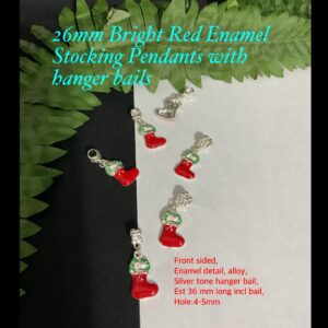 26mm Bright Red Enamel Stocking Pendants with hanger bails (3pcs) 20% off!