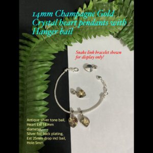 14mm Champagne Gold Crystal Heart pendants with Hanger bail 20% off!