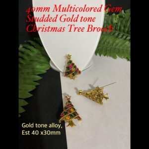 40mm Multicolored Gem Studded Gold tone Christmas Tree Brooch 25% off!