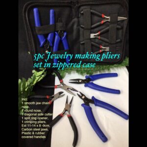5pc Jewelry making pliers set in zippered case (with split ring opener/crimper)