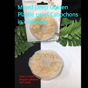 Mixed deep Golden Plastic Pearl Cabochons in container 30% off!