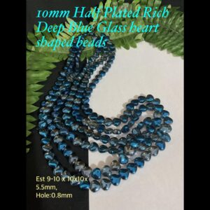 10mm Half Plated Rich Deep Blue Glass Heart Shaped beads (71pcs)