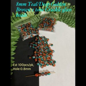 8mm Teal/Deep Golden Brown 2tone Crackle Glass beads (est 100pcs)