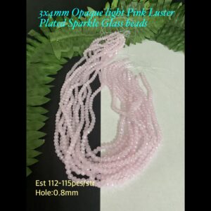 3x4mm Opaque Light Pink Luster Plated Sparkle glass beads (est 112-115pcs)