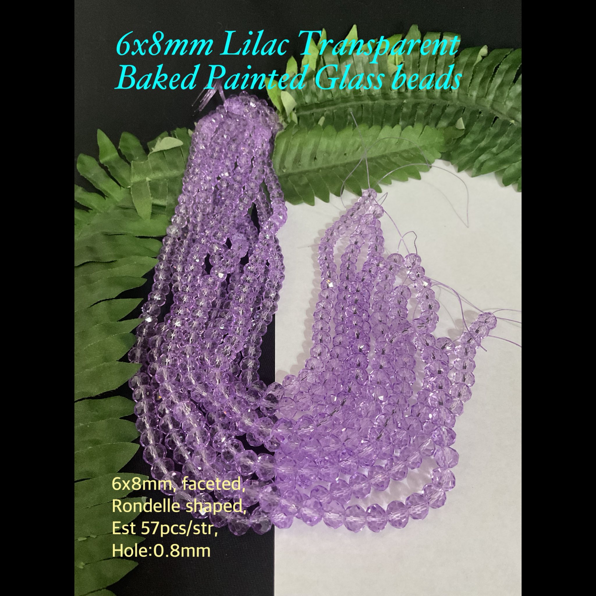 6x8mm Lilac Transparent Baked Painted glass beads (est 57pcs)