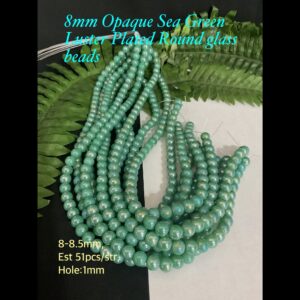 8mm Opaque Sea Green Luster Plated Round Sparkle glass beads (est 51pcs)