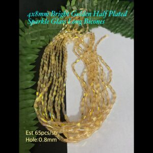 4x8mm Bright Golden Half Plated Sparkle Glass Long Bicones (est 65pcs)
