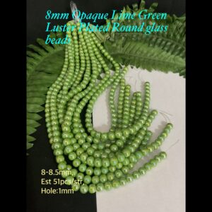 8mm Opaque Lime Green Luster Plated Round Sparkle glass beads (est 51pcs)