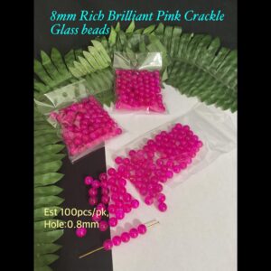 8mm Rich Brilliant Pink Crackle Glass beads (est 100pcs)