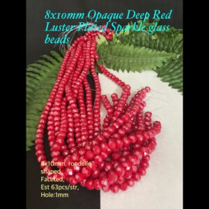 8x10mm Opaque Deep red Luster Plated Sparkle glass beads (est 63pcs)