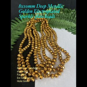 8x10mm Deep Metallic Golden Electroplated Sparkle glass beads (est 68pcs)