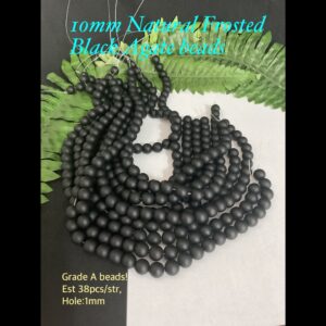 10mm Natural Frosted Black Agate beads (est 38pcs) Grade A!