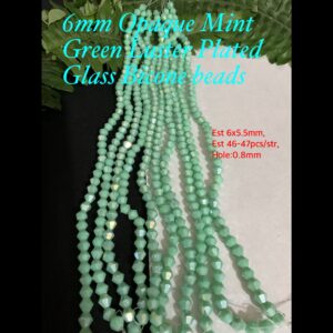 6mm Opaque Mint Green Luster Plated Sparkle Glass bicones (est 46-47pcs)