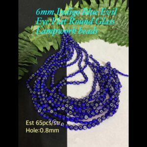 6mm Indigo Blue Evil Eye Flat Round Glass Lampwork beads (est 65pcs)