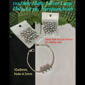10x8mm matte Silver Large Hole Acrylic European beads (est 25pcs)