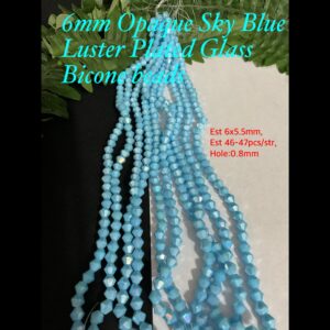 6mm Opaque Sky Blue Luster Plated Sparkle Glass bicones (est 46-47pcs)