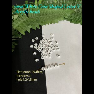 7mm White coin shaped Letter V Acrylic alphabet beads (est 100pcs)
