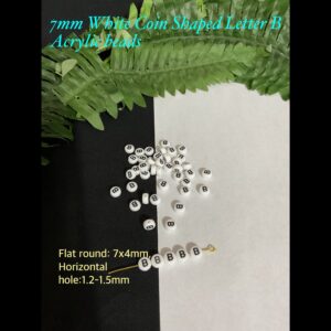 7mm White coin shaped Letter B Acrylic alphabet beads (est 100pcs)