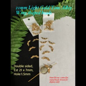 21mm Light Gold Tone Alloy Wing Shaped beads (est 10pcs)