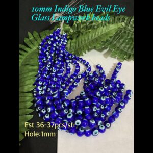 10mm Indigo Blue Evil Eye Round Glass Lampwork beads (est 36-37pcs)