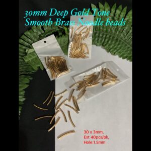30mm Deep Gold Tone Smooth Brass Noodle beads (est 40pcs)
