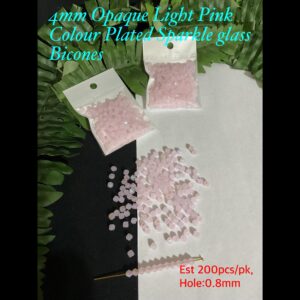 4mm Opaque Light Pink Colour Plated Sparkle Glass bicones (est 200pcs)