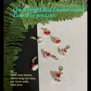 14mm Bright Red Enamel Tutu Dress Pendants