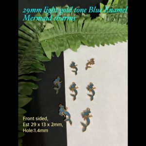 29mm Light Gold Tone Blue Enamel Mermaid Charms (3pcs)