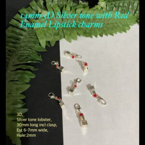 14mm 3D Silver tone with Red Enamel Lipstick Charms