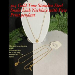 304 Gold tone Stainless Steel Snake Link necklace with Paw Print pendant (est 17.72")