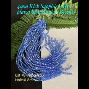 4mm Rich Sapphire AB Plated Sparkle Glass bicones (est 78-79pcs)