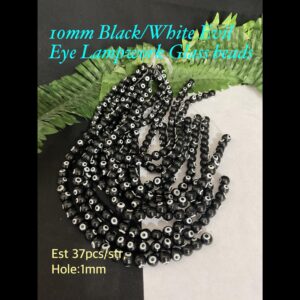 10mm Black/White Evil Eye Round Glass Lampwork beads (est 37pcs)