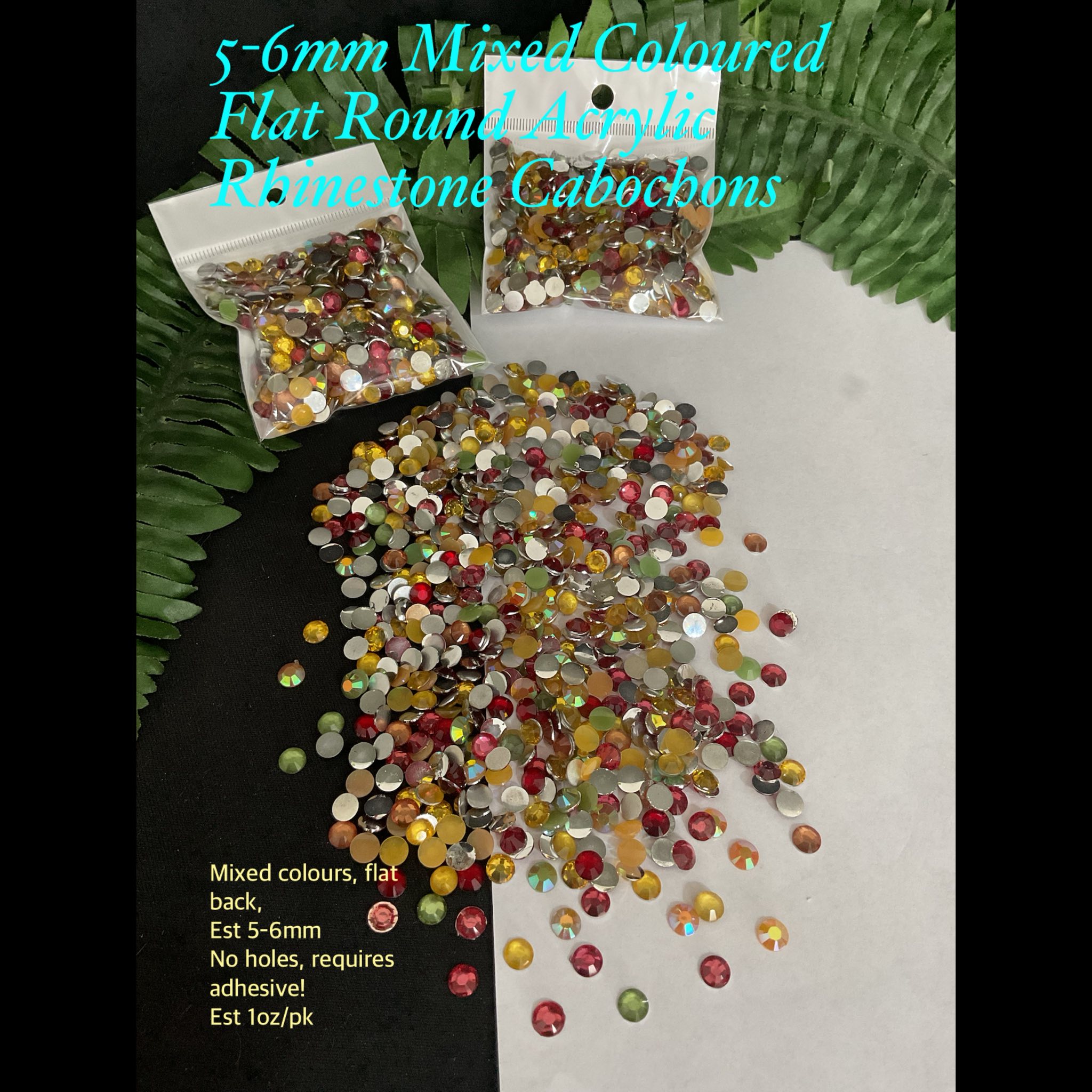 5-6mm Mixed Flat Round Acrylic Rhinestone Cabochons (est 10z) 30% off!