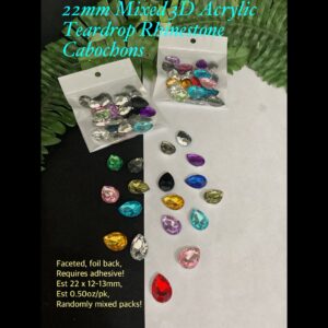22mm Mixed 3D Teardrop Shaped Acrylic Rhinestone Cabochons (est 0.50oz) 20% off!