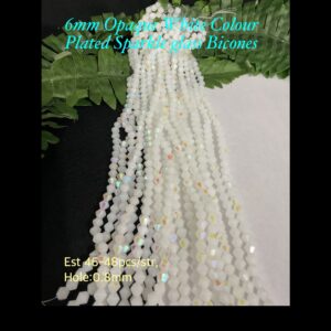 6mm Opaque White Colour Plated Sparkle Glass bicones (est 46-48pcs)