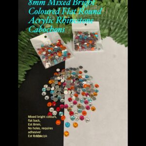 8mm Bright Mixed Coloured Acrylic Rhinestones (est 0.50oz)