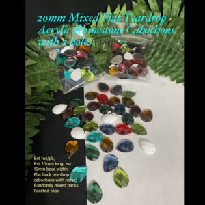 20mm Mixed Flat Teardrop Acrylic Rhinestone Cabochons with 2 holes (est 1oz) 20% off!