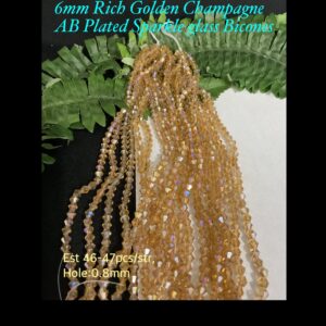6mm Rich Golden Champagne AB Plated Sparkle Glass bicones (est 46-47pcs)