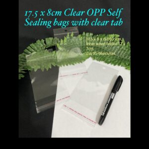 17.5x8cm Clear OPP Self Sealing bags with clear tab (est 95-96pcs)