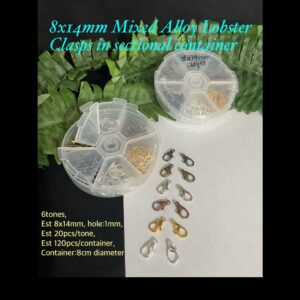 8x14mm Mixed Alloy Lobster clasps in sectional container (est 120pcs)