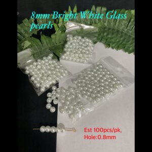 8mm Bright White glass pearls (est 100pcs)