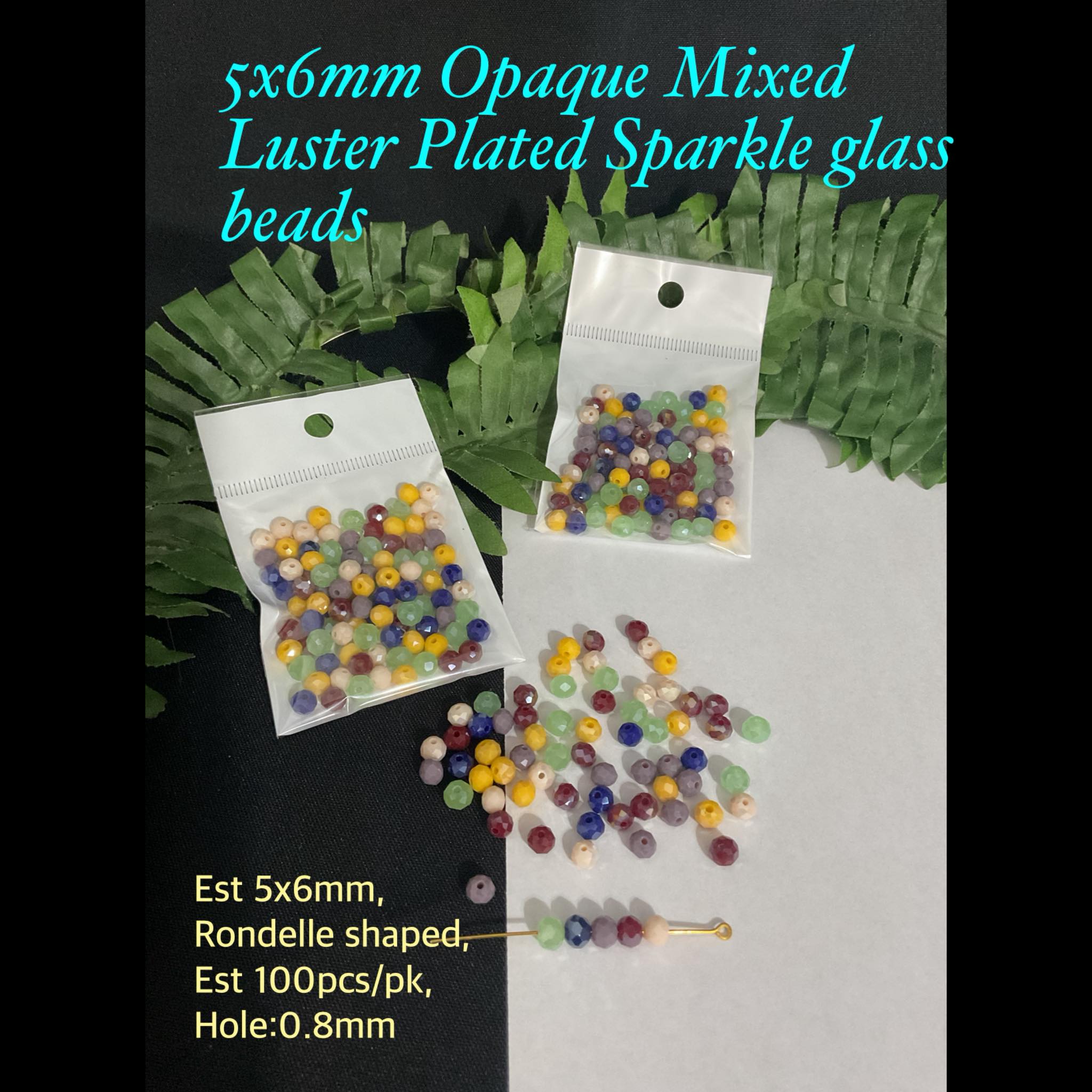 5x6mm Opaque Mixed Luster Plated Sparkle glass beads (est 100pcs/pk)